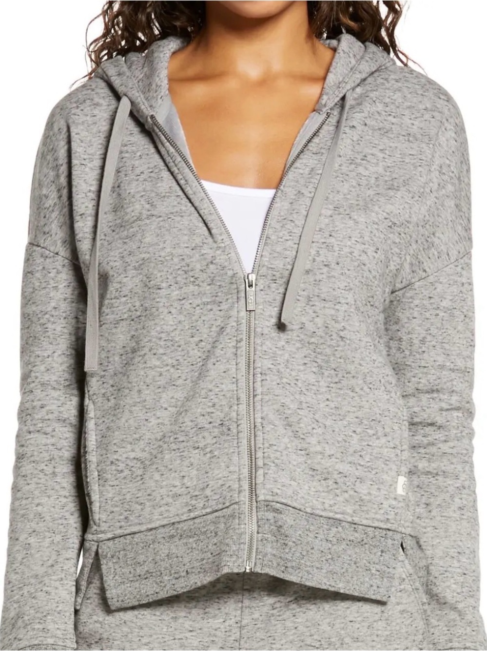 UGG Woman’s Lg Light Gray Speckled Full-Zip Hoodie Faux Fur Lined Like New